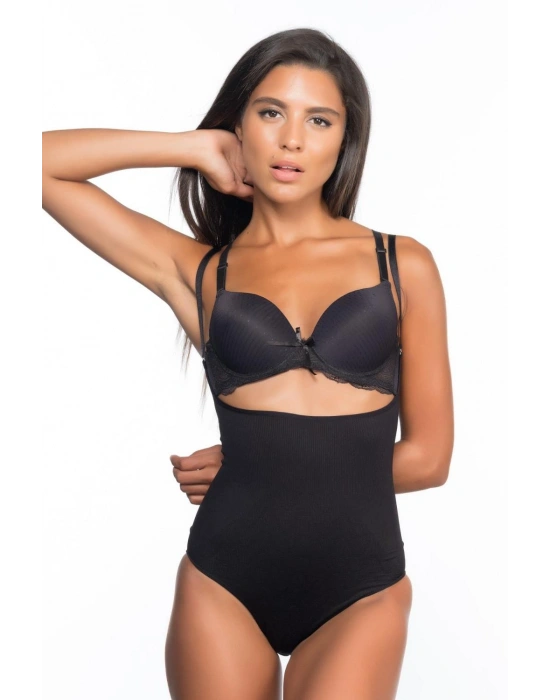 SİYAH MI Emay 2073 Göğüsü Açık Desenli Body Korse