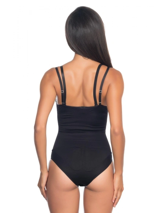 SİYAH MI Emay 2073 Göğüsü Açık Desenli Body Korse