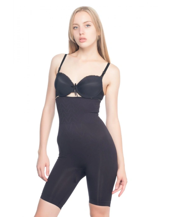 SİYAH MI Emay 2074 Yüksek Bel Desenli Double Uzun Paça Korse