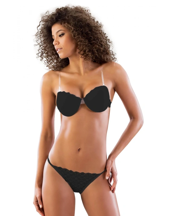 SİYAH MI Emay 2722 Strablez Sırtı Şeffaf Sütyen Takım Push-up