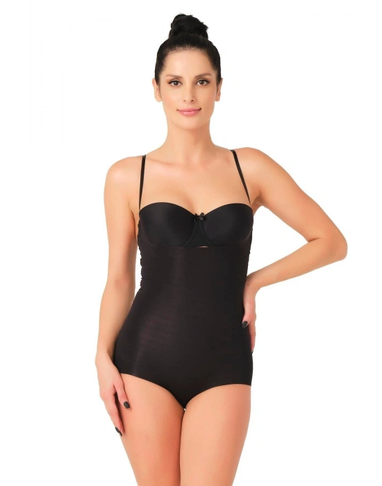 SİYAH MI Emay 2723 Lazer Kesim Göğsü Açık Slip Korse