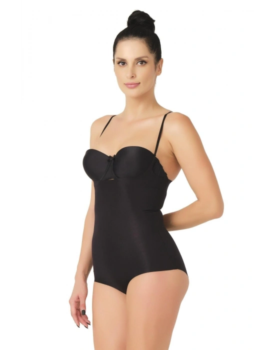 SİYAH MI Emay 2723 Lazer Kesim Göğsü Açık Slip Korse