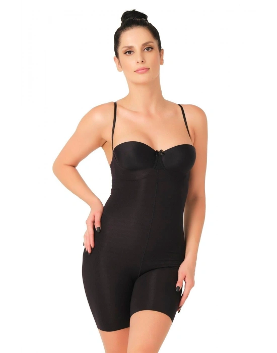 SİYAH MI Emay 2758 Lazer Kesim Göğsü Açık Boxer  Korse