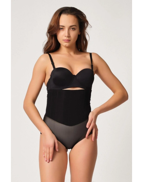 SİYAH MI Emay 2945 Tül Karyokalı Slip Lazer Korse