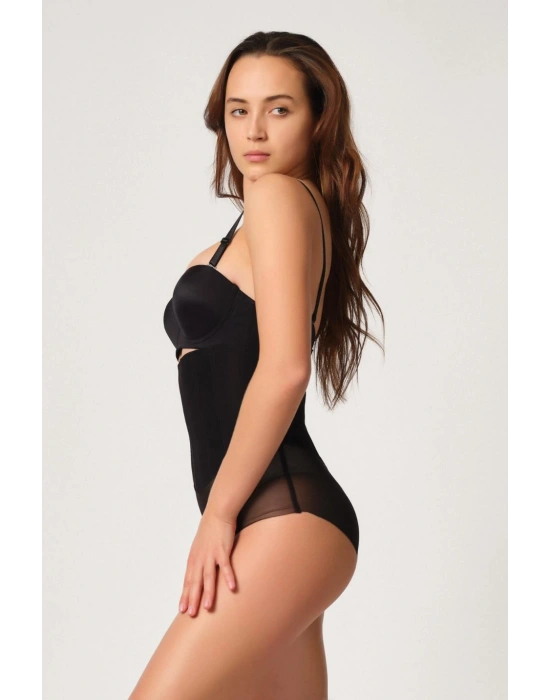 SİYAH MI Emay 2945 Tül Karyokalı Slip Lazer Korse