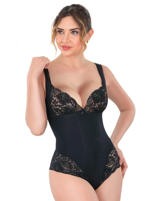 SİYAH MI Emay 2947 Dantelli Agraflı Body Korse