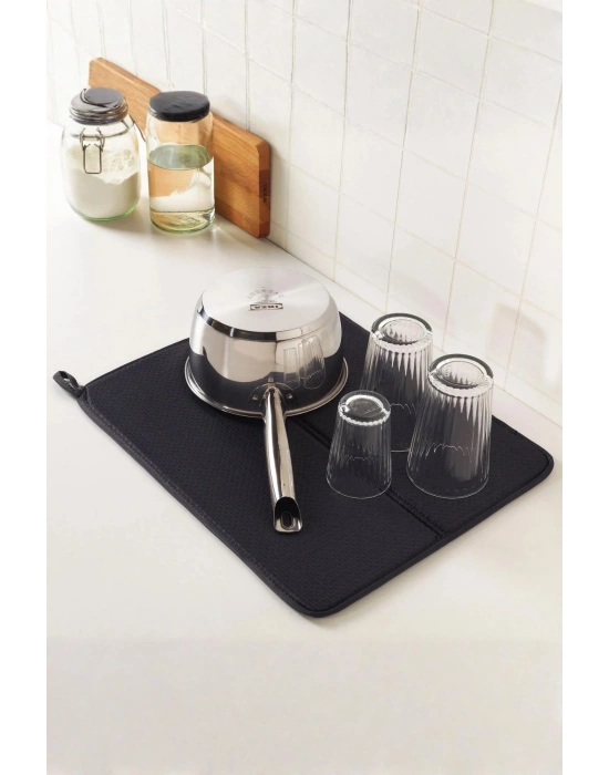 Siyah Renkli Ekstra Emici Bulaşık Kurutma Matı & Mutfak Tezgah Üstü Örtüsü (45x34 cm)