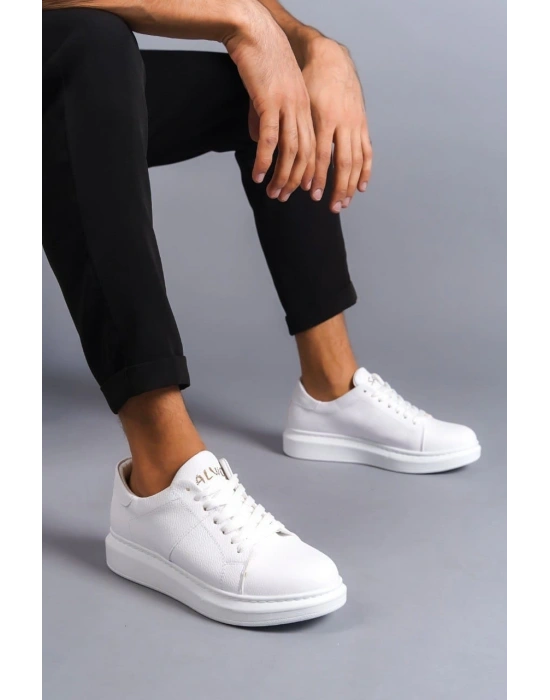 SLW151 Boost Bağcıklı Cilt Erkek Günlük Sneaker Ayakkabı CBT - Beyaz