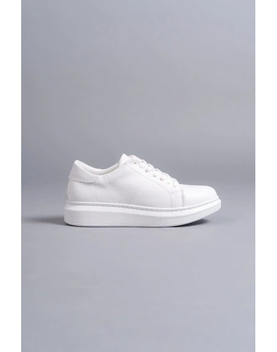 SLW151 Boost Bağcıklı Cilt Erkek Günlük Sneaker Ayakkabı CBT - Beyaz