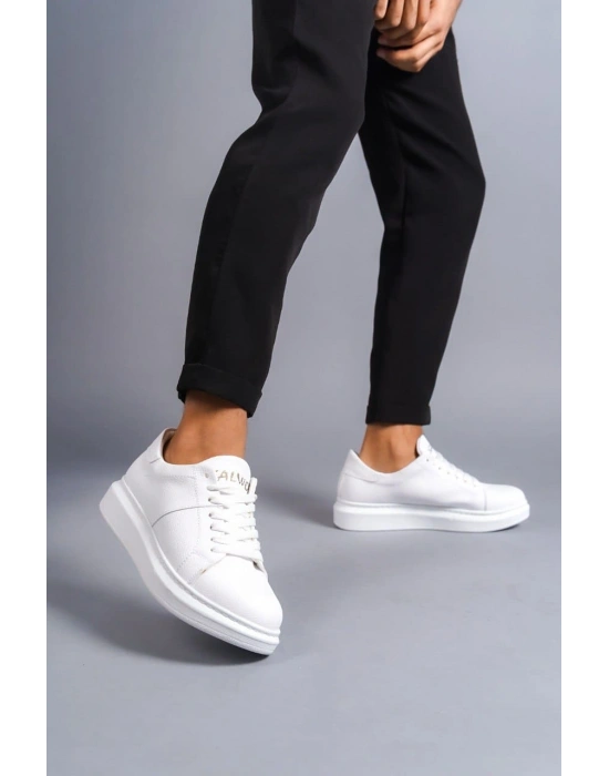 SLW151 Boost Bağcıklı Cilt Erkek Günlük Sneaker Ayakkabı CBT - Beyaz