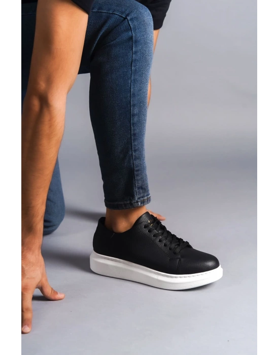 SLW151 Boost Bağcıklı Cilt Erkek Günlük Sneaker Ayakkabı CBT - Siyah