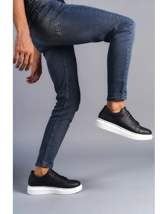 SLW151 Boost Bağcıklı Cilt Erkek Günlük Sneaker Ayakkabı CBT - Siyah