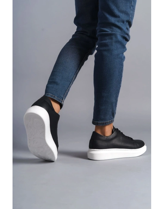 SLW151 Boost Bağcıklı Cilt Erkek Günlük Sneaker Ayakkabı CBT - Siyah