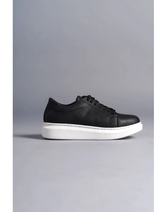 SLW151 Boost Bağcıklı Cilt Erkek Günlük Sneaker Ayakkabı CBT - Siyah