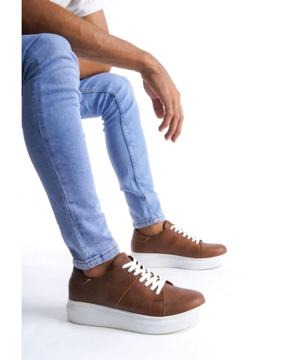 SLW151 Boost Bağcıklı Cilt Erkek Günlük Sneaker Ayakkabı CBT - Taba