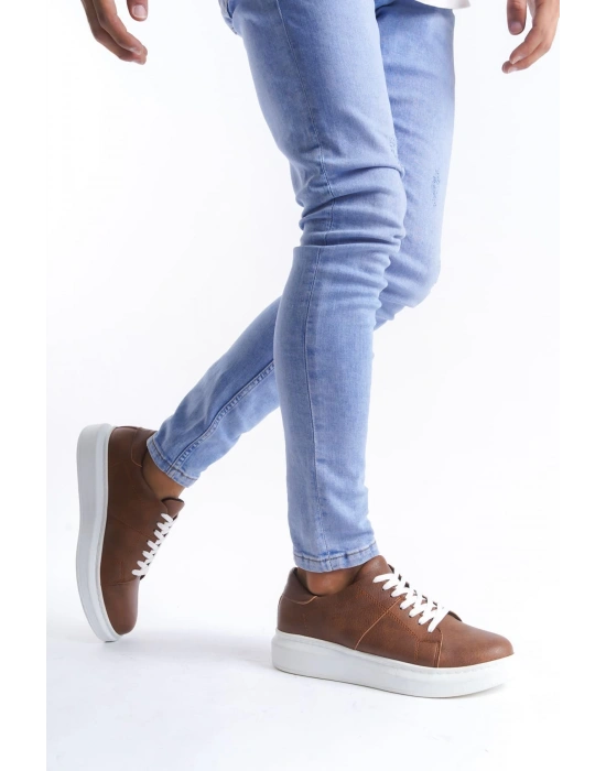 SLW151 Boost Bağcıklı Cilt Erkek Günlük Sneaker Ayakkabı CBT - Taba