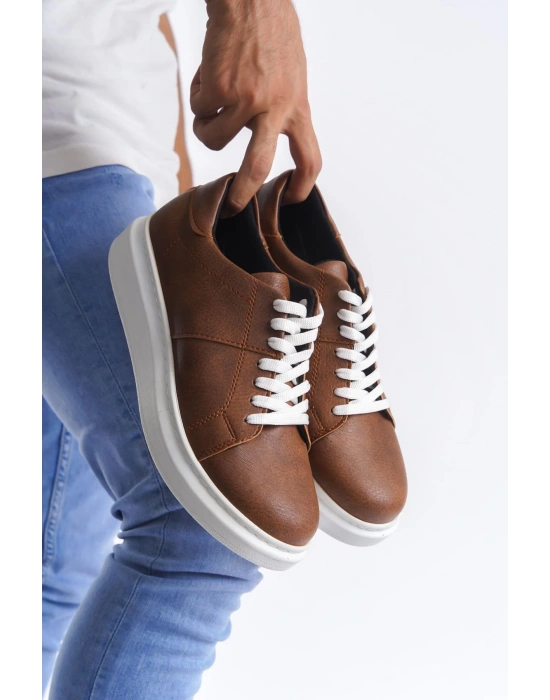 SLW151 Boost Bağcıklı Cilt Erkek Günlük Sneaker Ayakkabı CBT - Taba