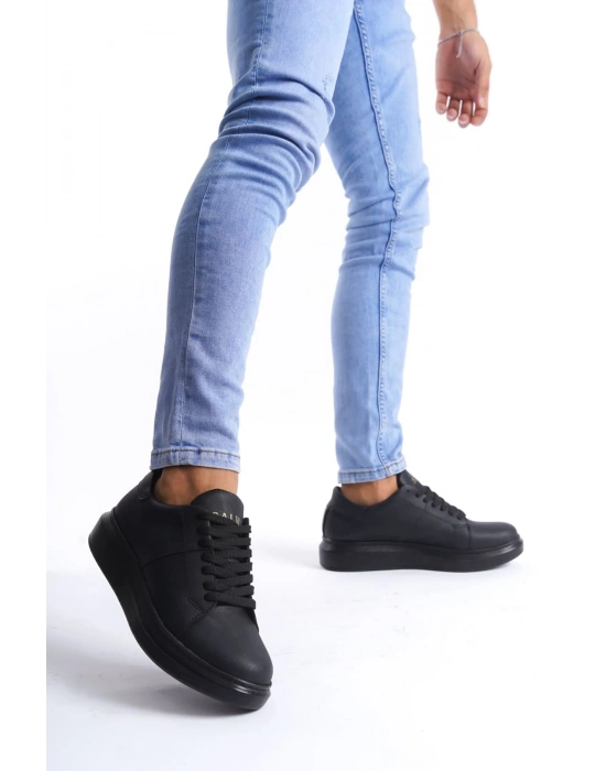 SLW151 Boost Bağcıklı Cilt Erkek Günlük Sneaker Ayakkabı CST - Siyah