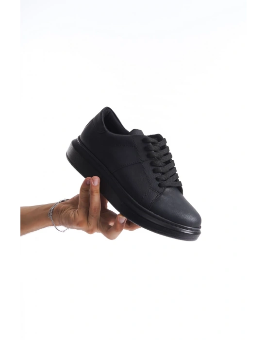 SLW151 Boost Bağcıklı Cilt Erkek Günlük Sneaker Ayakkabı CST - Siyah