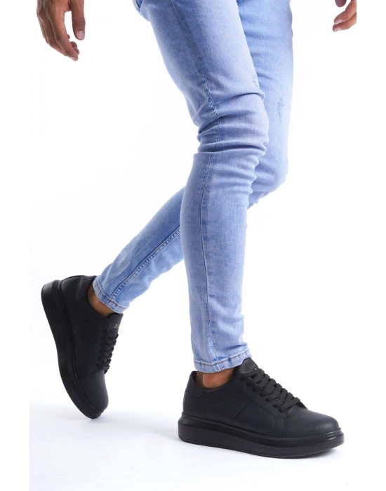 SLW151 Boost Bağcıklı Cilt Erkek Günlük Sneaker Ayakkabı CST - Siyah