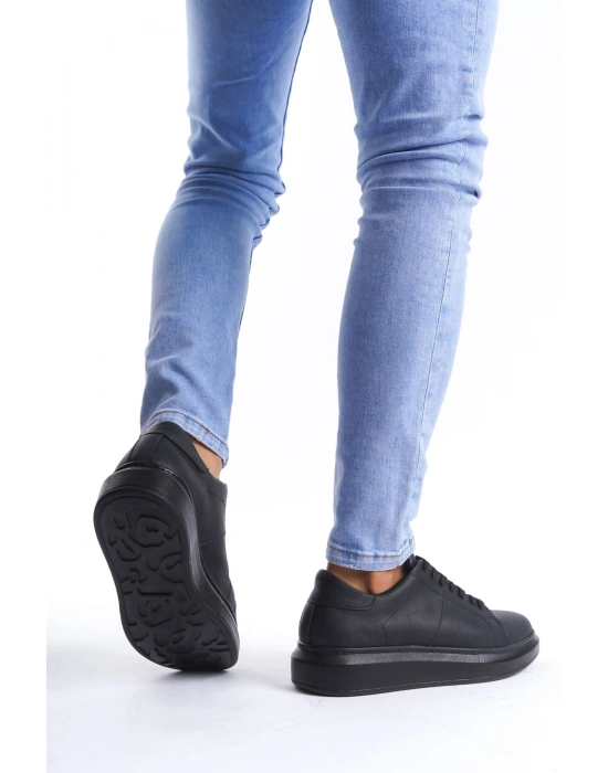 SLW151 Boost Bağcıklı Cilt Erkek Günlük Sneaker Ayakkabı CST - Siyah