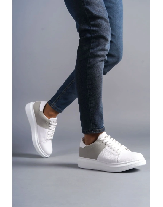 SLW151 Boost Bağcıklı Cilt Süet Erkek Günlük Sneaker Ayakkabı CSBT - Beyaz/Gri