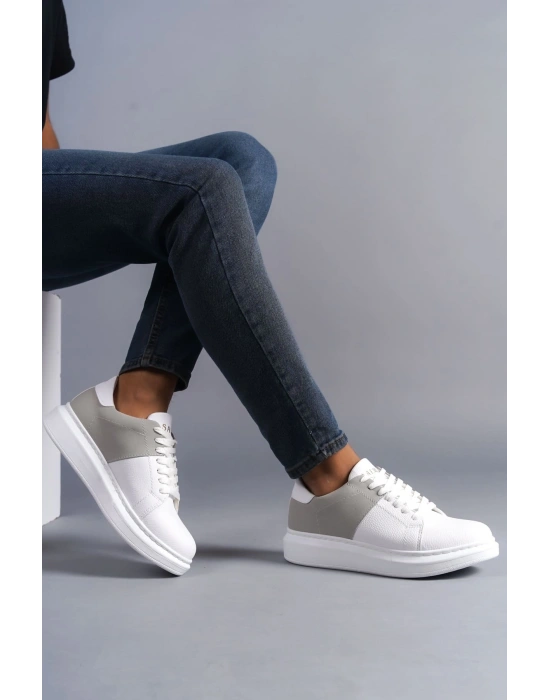 SLW151 Boost Bağcıklı Cilt Süet Erkek Günlük Sneaker Ayakkabı CSBT - Beyaz/Gri