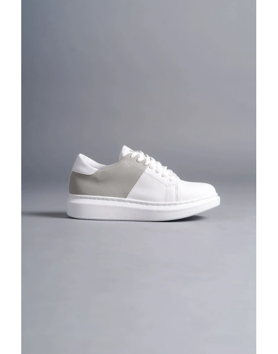 SLW151 Boost Bağcıklı Cilt Süet Erkek Günlük Sneaker Ayakkabı CSBT - Beyaz/Gri