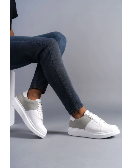 Slw151 Boost Bağcıklı Cilt Süet Erkek Günlük Sneaker Ayakkabı Csbt - Beyaz/gri Erkek Günlük Ayakkabı