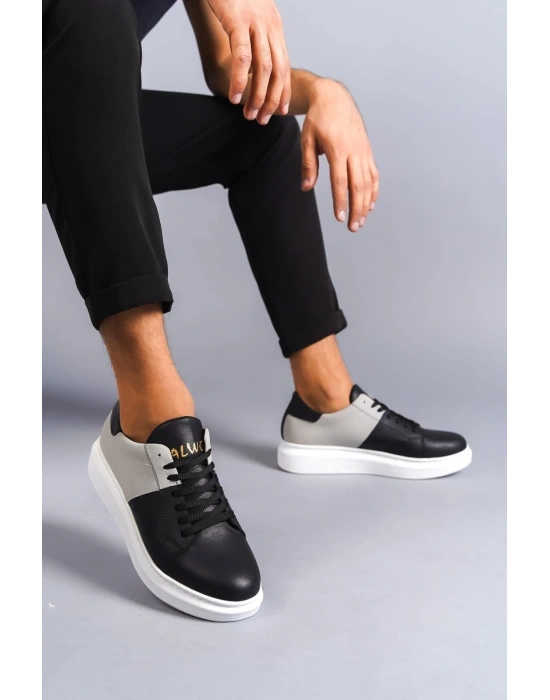 SLW151 Boost Bağcıklı Cilt Süet Erkek Günlük Sneaker Ayakkabı CSBT - Siyah/Gri