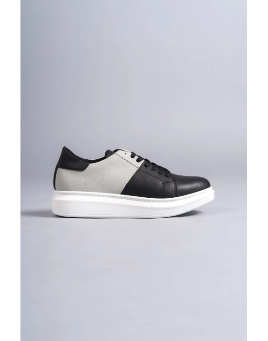 SLW151 Boost Bağcıklı Cilt Süet Erkek Günlük Sneaker Ayakkabı CSBT - Siyah/Gri