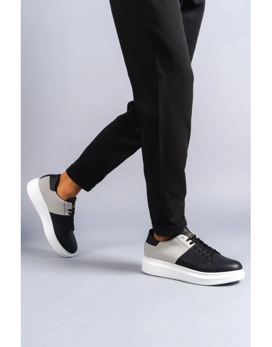 SLW151 Boost Bağcıklı Cilt Süet Erkek Günlük Sneaker Ayakkabı CSBT - Siyah/Gri