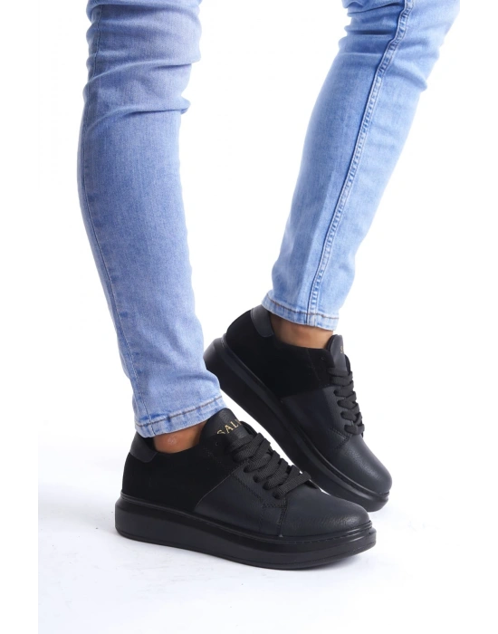 SLW151 Boost Bağcıklı Cilt Süet Erkek Günlük Sneaker Ayakkabı CSST - Siyah