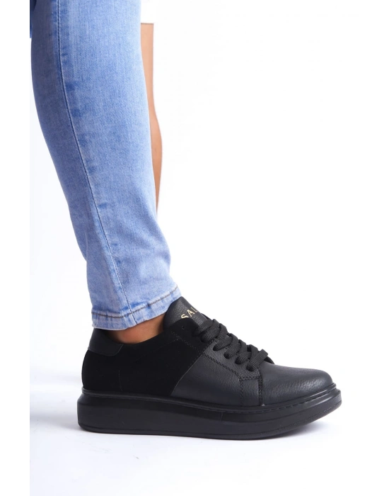SLW151 Boost Bağcıklı Cilt Süet Erkek Günlük Sneaker Ayakkabı CSST - Siyah
