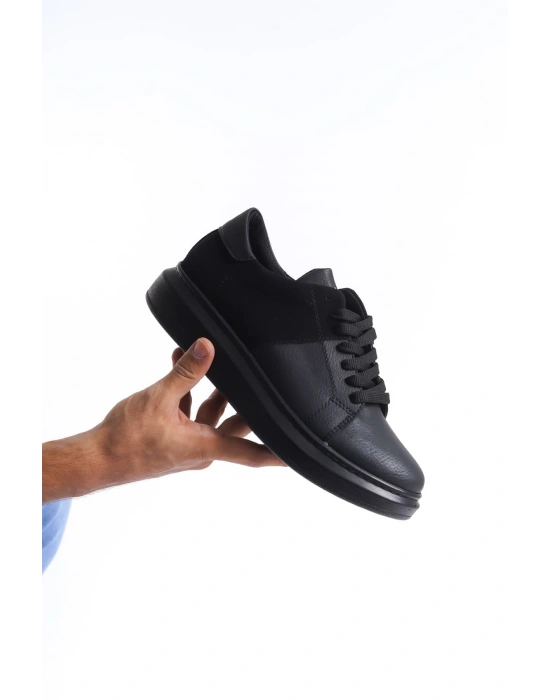 SLW151 Boost Bağcıklı Cilt Süet Erkek Günlük Sneaker Ayakkabı CSST - Siyah