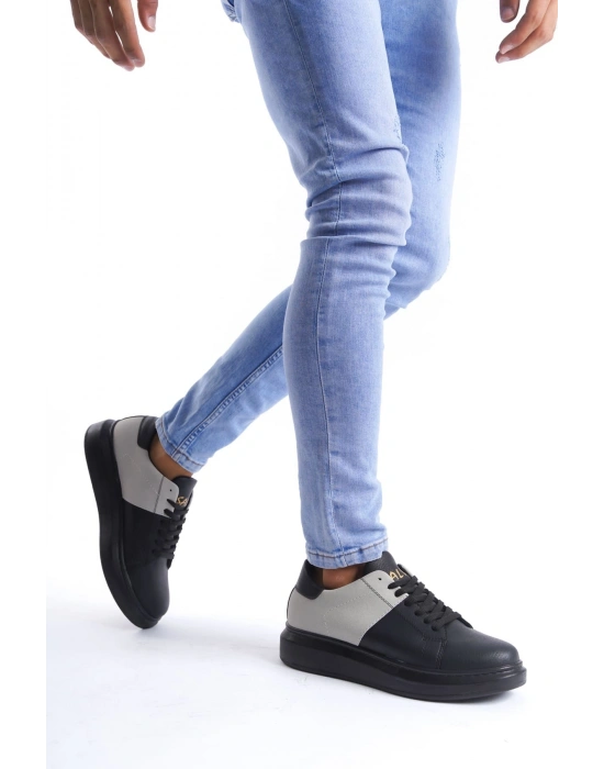 SLW151 Boost Bağcıklı Cilt Süet Erkek Günlük Sneaker Ayakkabı CSST - Siyah/Gri