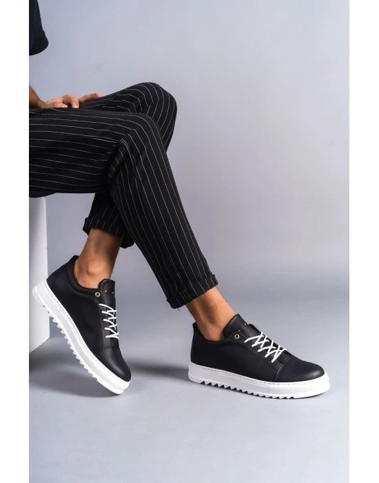 SLW152 Cool Bağcıklı Cilt Erkek Günlük Spor Klasik Ayakkabı CBT - Siyah