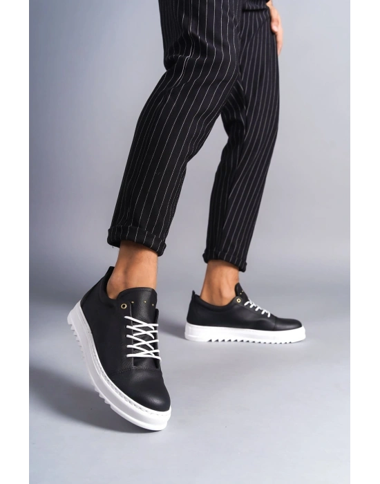 SLW152 Cool Bağcıklı Cilt Erkek Günlük Spor Klasik Ayakkabı CBT - Siyah