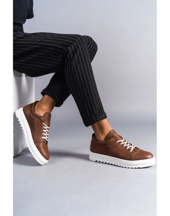 SLW152 Cool Bağcıklı Cilt Erkek Günlük Spor Klasik Ayakkabı CBT -  Taba