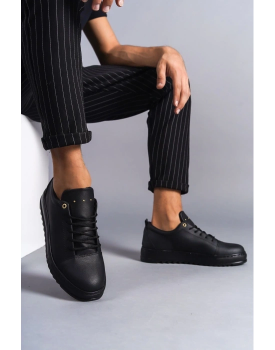 SLW152 Cool Bağcıklı Cilt Erkek Günlük Spor Klasik Ayakkabı CST - Siyah