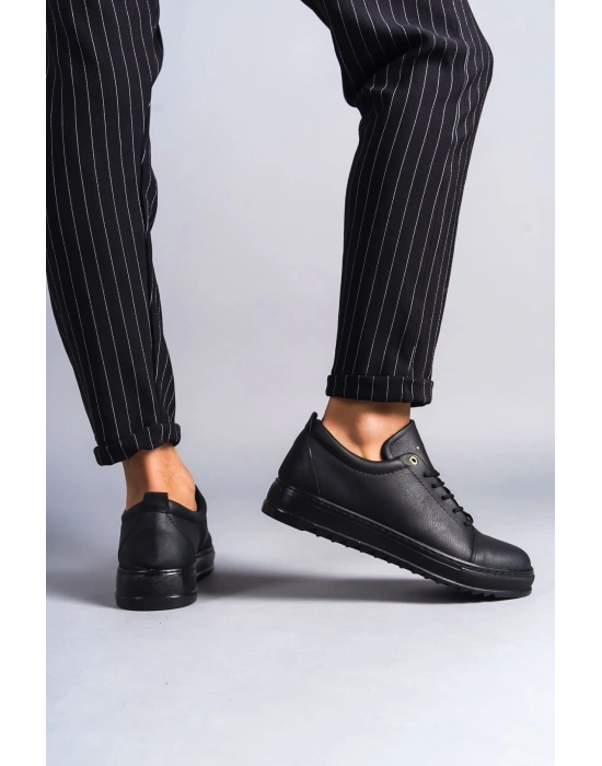 SLW152 Cool Bağcıklı Cilt Erkek Günlük Spor Klasik Ayakkabı CST - Siyah