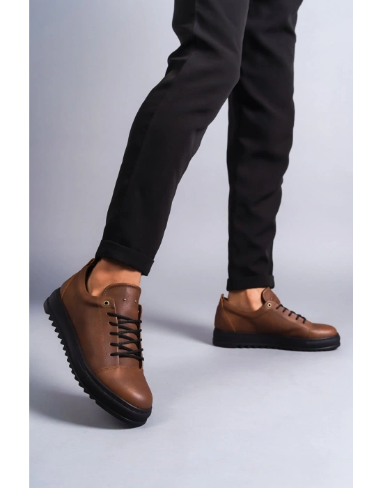 SLW152 Cool Bağcıklı Cilt Erkek Günlük Spor Klasik Ayakkabı CST - Taba