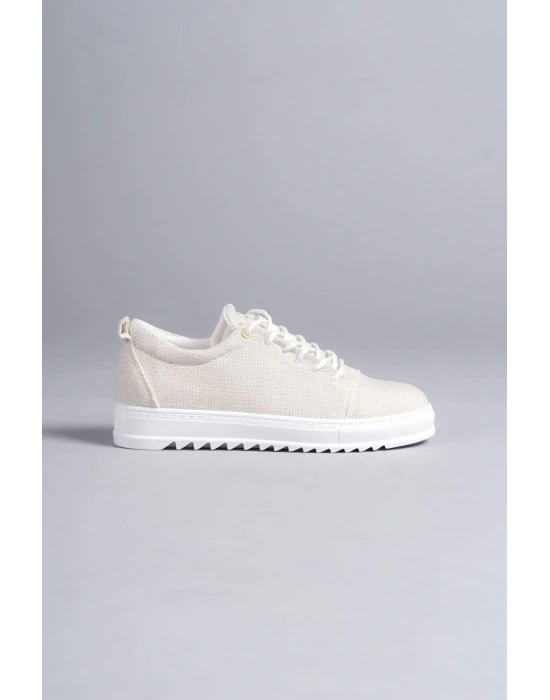 Slw152 Cool Bağcıklı Keten Erkek Günlük Spor Kbt - Beyaz Erkek Klasik Ayakkabı
