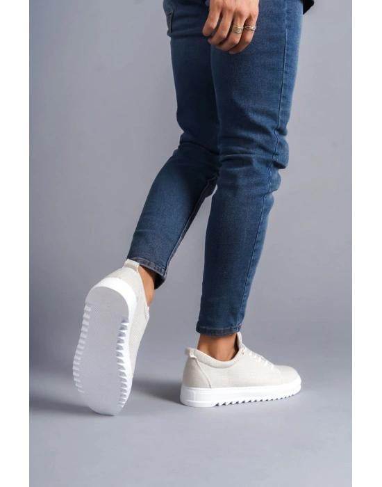 SLW152 Cool Bağcıklı Keten Erkek Günlük Spor Klasik Ayakkabı KBT - Beyaz