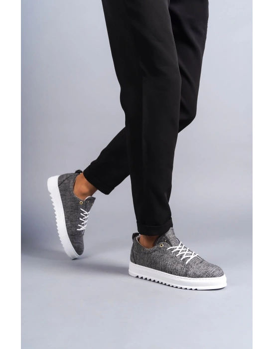 Slw152 Cool Bağcıklı Keten Erkek Günlük Spor Kbt - Gri Erkek Klasik Ayakkabı