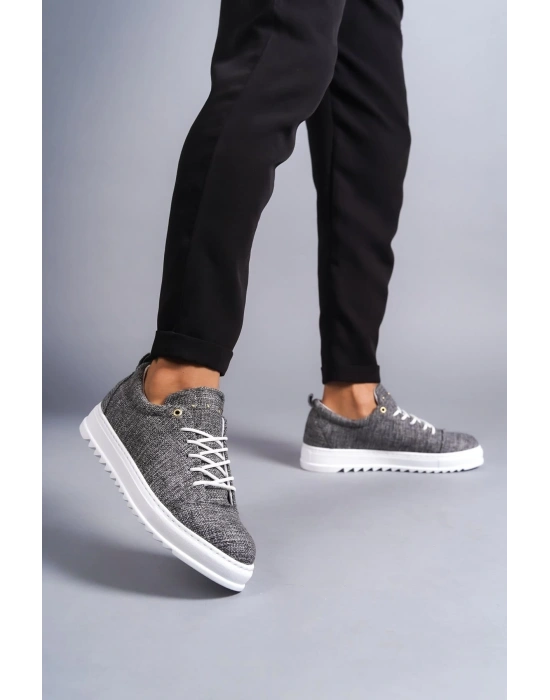 Slw152 Cool Bağcıklı Keten Erkek Günlük Spor Kbt - Gri Erkek Klasik Ayakkabı