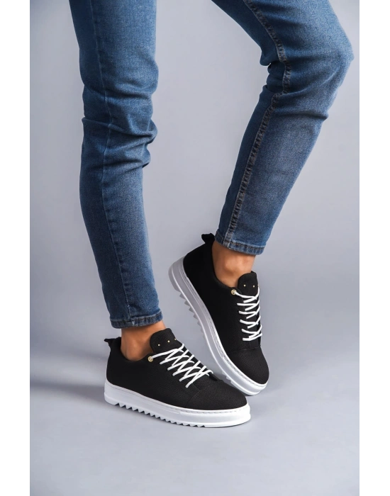 SLW152 Cool Bağcıklı Keten Erkek Günlük Spor Klasik Ayakkabı KBT - Siyah