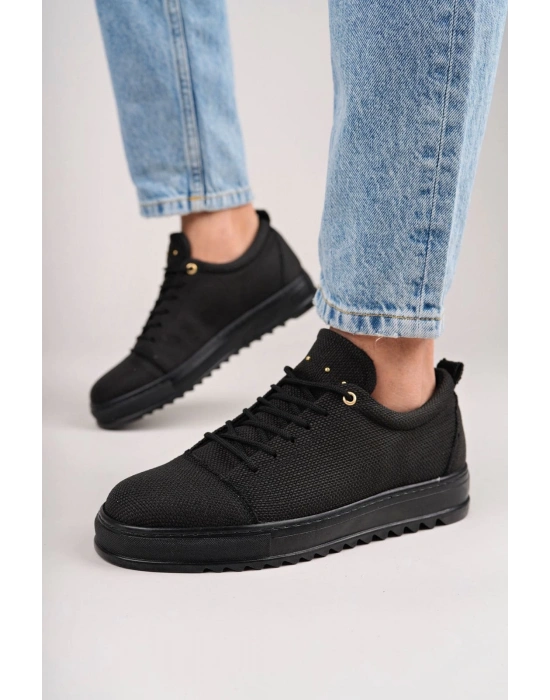 Slw152 Cool Bağcıklı Keten Erkek Günlük Spor Kst - Siyah Erkek Klasik Ayakkabı