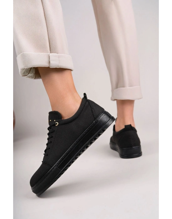 SLW152 Cool Bağcıklı Keten Erkek Günlük Spor Klasik Ayakkabı KST - Siyah