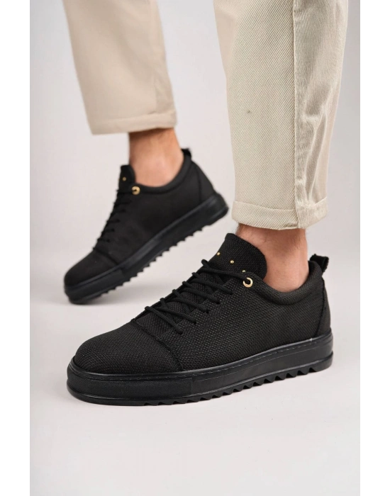 SLW152 Cool Bağcıklı Keten Erkek Günlük Spor Klasik Ayakkabı KST - Siyah